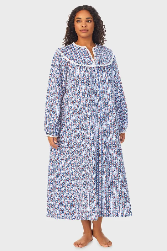 Party Dresses for Domestic TravelClassic Blue Tyrolean Stripe Flannel Nightgown Plus