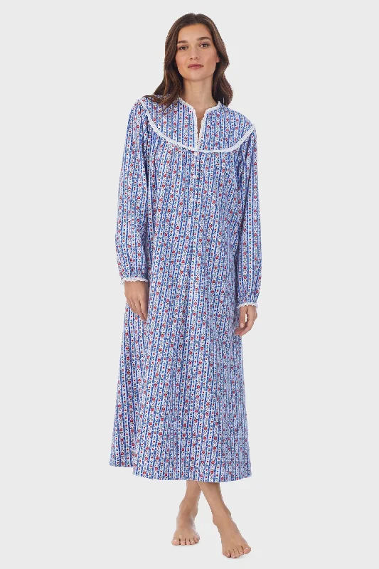 Party Dresses with Faux Fur TrimClassic Blue Tyrolean Stripe Flannel Nightgown