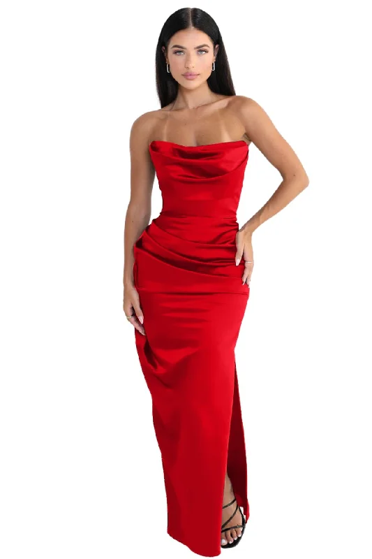 Party Dresses for SpringHOUSE OF CB Adrienne Scarlet Satin Gown (Red)