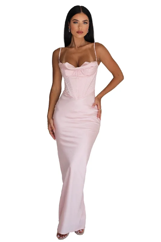 Party Dresses with Faux Fur TrimHOUSE OF CB Charmaine Corset Gown (Blush Pink) - RRP $389