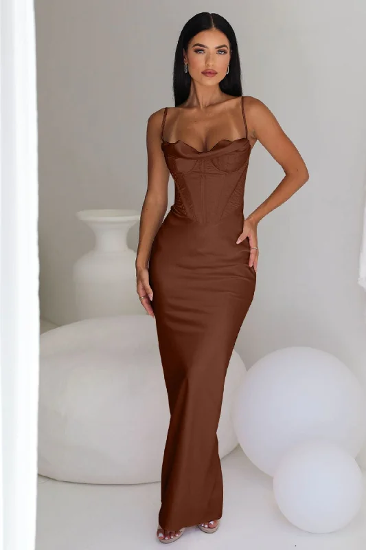 Party Dresses with PocketsHOUSE OF CB Charmaine Corset Gown (Chocolate) - RRP $389