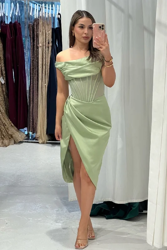 Party Dresses with Cold Shoulder SleevesHOUSE OF CB Lulu Drape Corset Dress (Pistachio) - RRP $389 Party Dresses with Cold Shoulder SleevesHOUSE OF CB Lulu Drape Corset Dress (Pistachio) - RRP $389