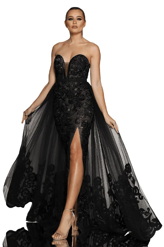 Party Dresses with Removable BeltJADORE Sienna Gown with Overskirt JX1067 (Black/Nude) - RRP $899 Party Dresses with Removable BeltJADORE Sienna Gown with Overskirt JX1067 (Black/Nude) - RRP $899