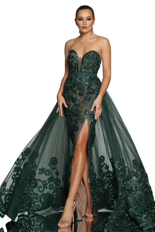 Party Dresses for Special OccasionsJADORE Sienna Gown with Overskirt JX1067 (Emerald)- RRP $899 Party Dresses for Special OccasionsJADORE Sienna Gown with Overskirt JX1067 (Emerald)- RRP $899