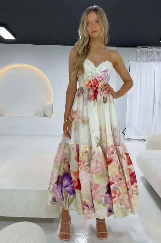 Party Dresses with Bell SleevesLEO LIN Rose Bustier Midi Dress (Cascade Print)