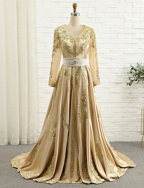 Party Dresses for AutumnLuxueux Caftan de Mariage Marocain Doré Brodé