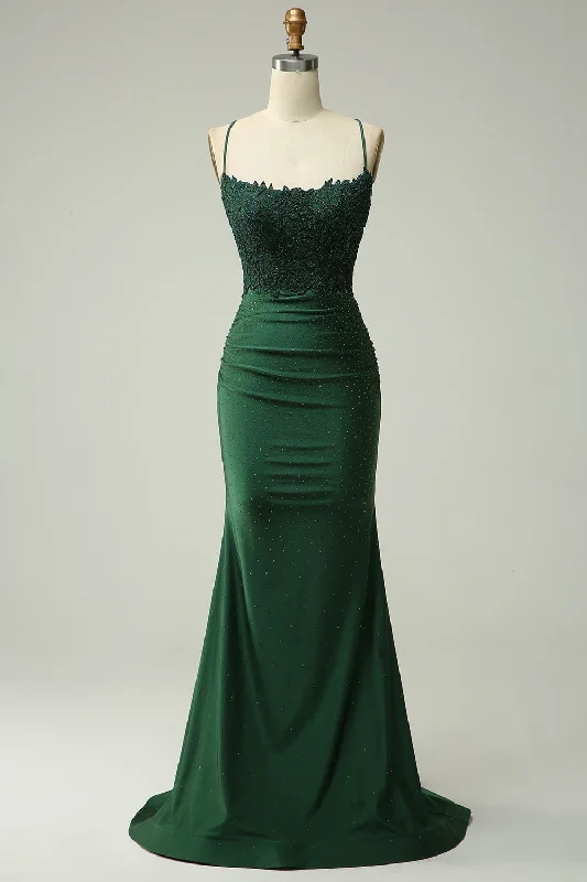 Party Dresses for Afternoon WearMermaid Halter Robe de bal longue vert foncé avec appliques perlage