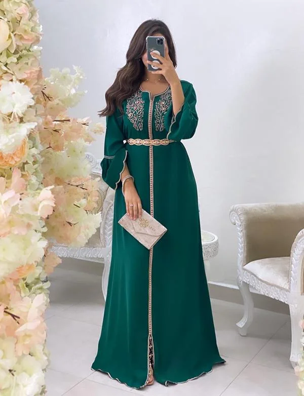 Party Dresses with Silk FabricRobe Caftan avec Broderie