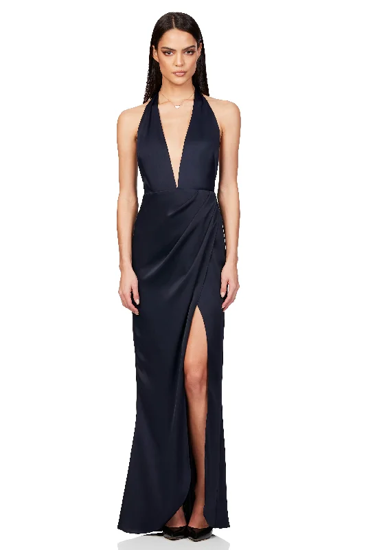 Party Dresses with Photo PrintsNOOKIE Stella Satin Plunge Gown (Navy) - RRP $289