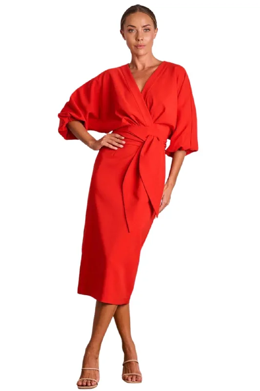 Party Dresses for Indoor ActivitiesPASDUCHAS Emerson Drape Midi Dress (Red) - RRP $330