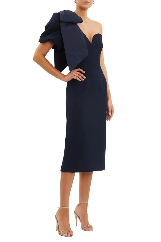 Party Dresses for Daily ChoresREBECCA VALLANCE Bon Ami Puff Sleeve Midi (Navy Blue) - RRP $699
