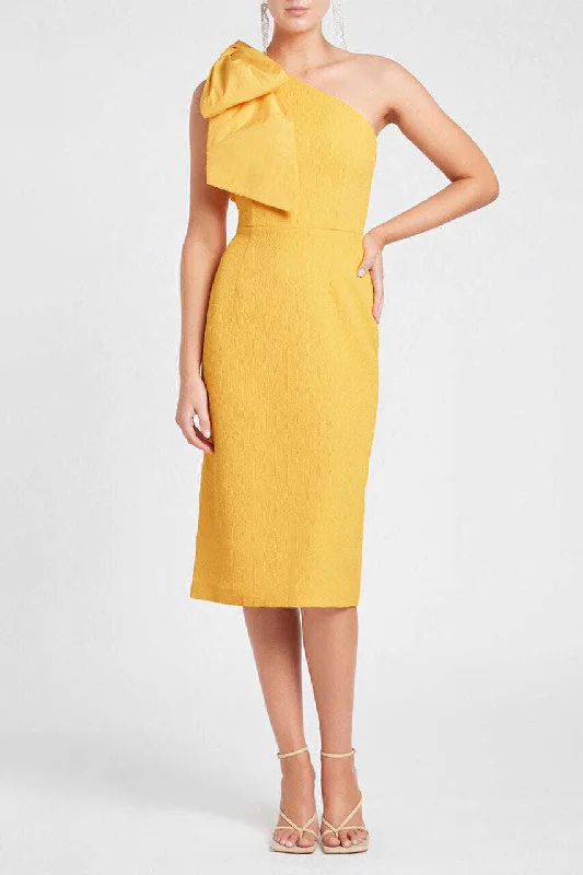 Casual Party DressesREBECCA VALLANCE Calla One Shoulder Dress Midi (Yellow) - $699