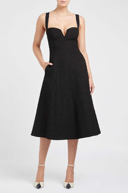 Party Dresses without SleevesREBECCA VALLANCE Calla V-Wire Midi (Black) - RRP $699
