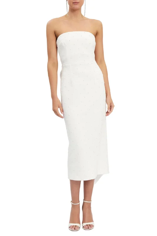 Party Dresses with Monochromatic ColorsREBECCA VALLANCE Perle Bow Midi Dress (Ivory White) - RRP $1199