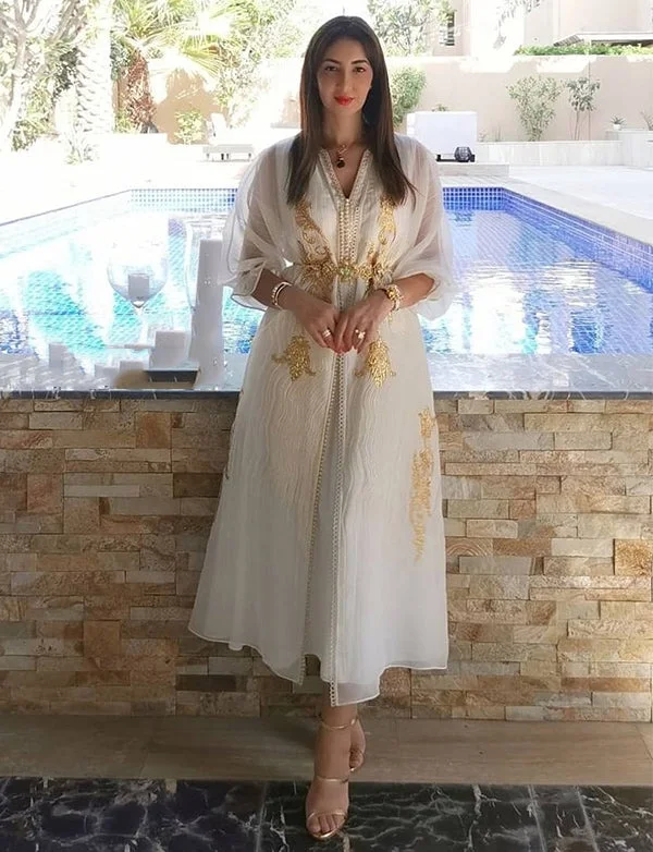 Party Dresses with Low NeckRobe Caftan Blanc Simple