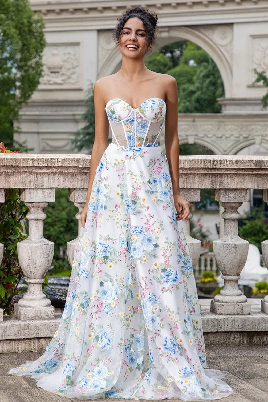 Party Dresses with SequinsRobe de Soirée longue avec fente corset en cœur blanc et bleu Party Dresses with SequinsRobe de Soirée longue avec fente corset en cœur blanc et bleu