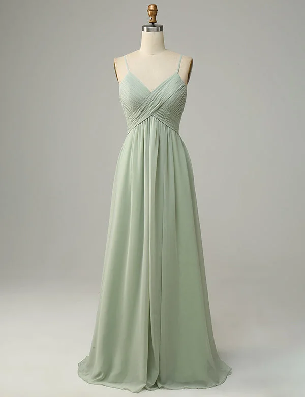 Party Dresses for Daily ChoresRobe de demoiselle d'honneur sans manches à bretelles spaghetti Dusty Sage