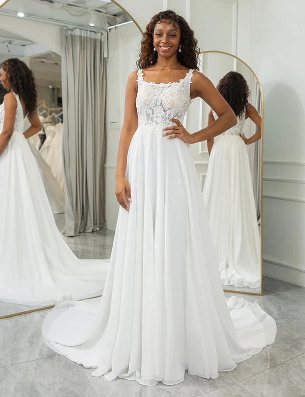 Party Dresses for Nighttime WearRobe de mariage carrée avec dentelle