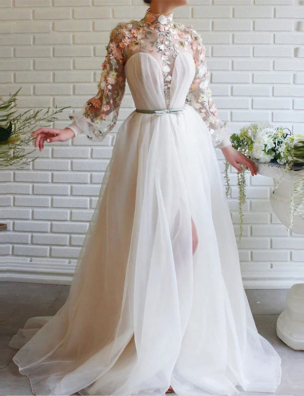 Party Dresses with Ruffled HemRobe de Mariée Blanc à Manches Longues