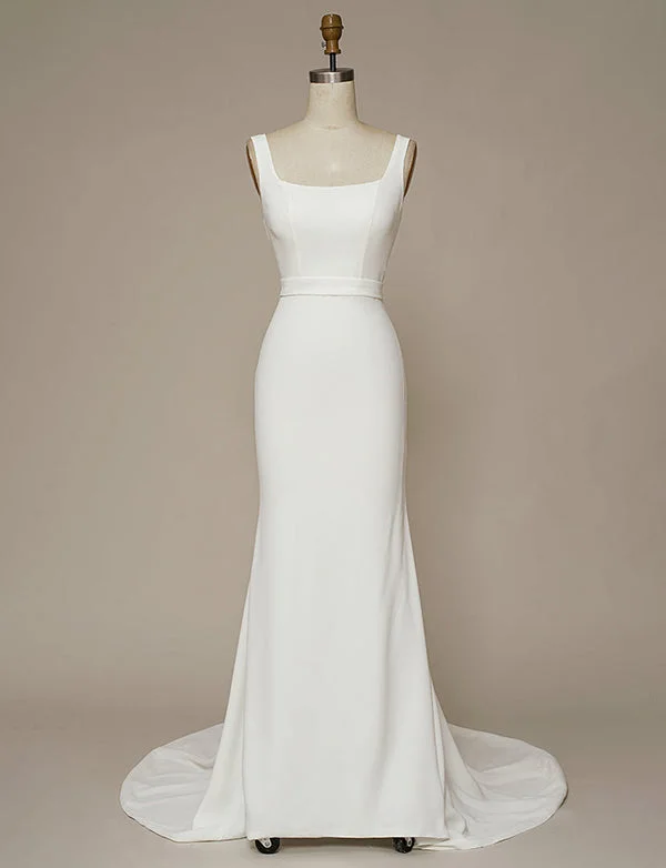 Party Dresses with Button ClosureRobe de mariée blanche décolletée à encolure carrée