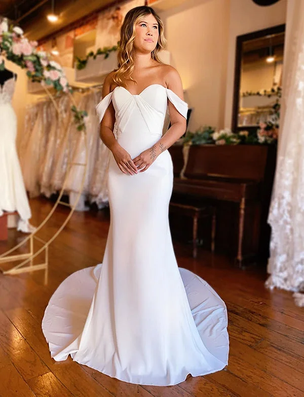 Party Dresses for Tall WomenRobe de mariée boho blanche à épaules dégagées et sirène