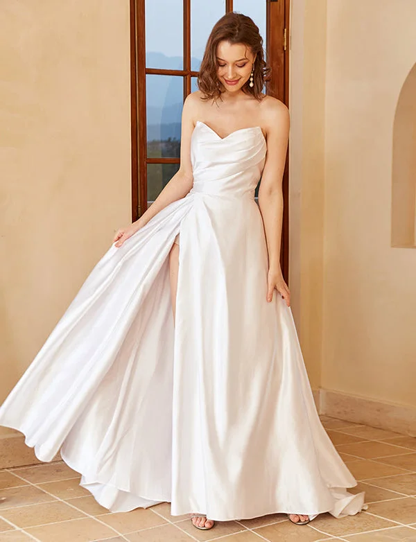 Party Dresses with Backless DesignRobe de mariée en satin blanc en forme de cœur avec fente