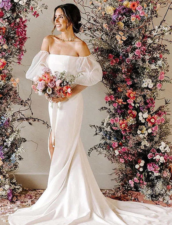 Casual Party DressesRobe de mariée fourreau avec manches bouffantes
