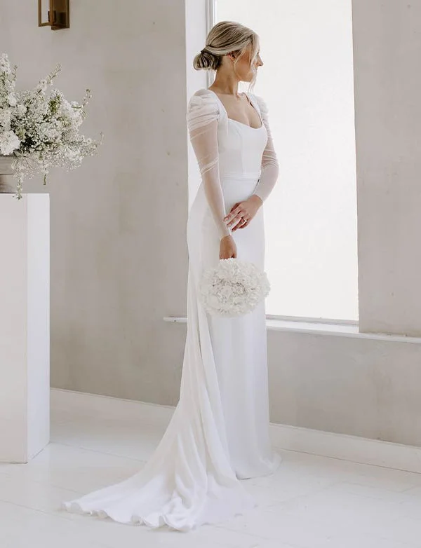 Party Dresses with Detachable SleevesRobe de Mariée Simple Dos Nu