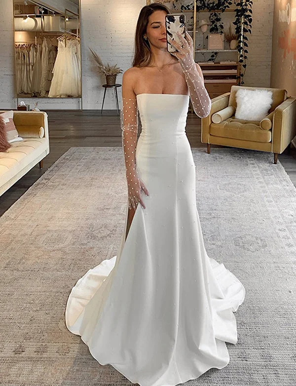 Party Dresses for Fitness CompetitionsRobe de mariée sirène en satin sans bretelles