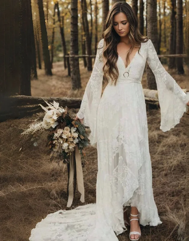 Party Dresses with Puff SleevesRobe de Mariée Sirène en Tulle avec Manches Longues Appliques Élégantes