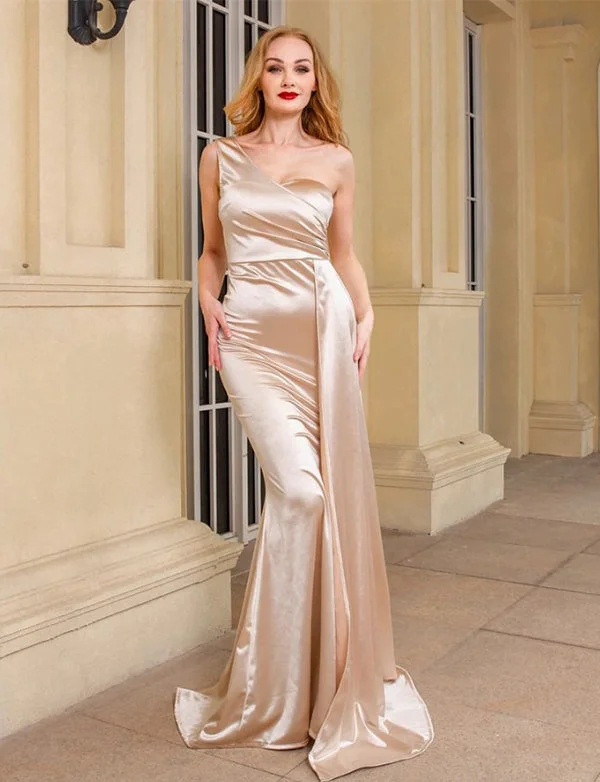 Party Dresses with Elastic ClosureRobe de Soirée Asymétrique en Satin à Une Épaule