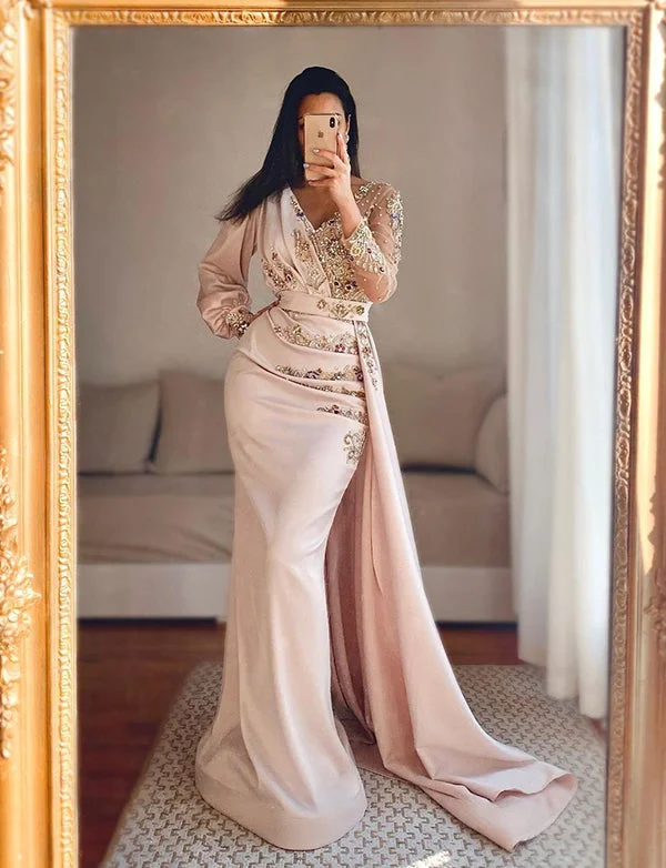 Party Dresses for Gaming ConventionsRobe de Soirée Brodée en Satin Rose Clair Sirène