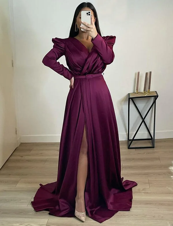 Party Dresses for Semi-FormalRobe de Soirée Formelle Violette à Manches Longues
