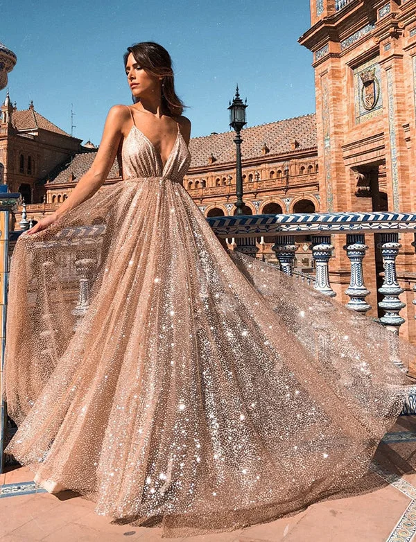 Party Dresses with Solid ColorsRobe de Soirée Longue Paillettes