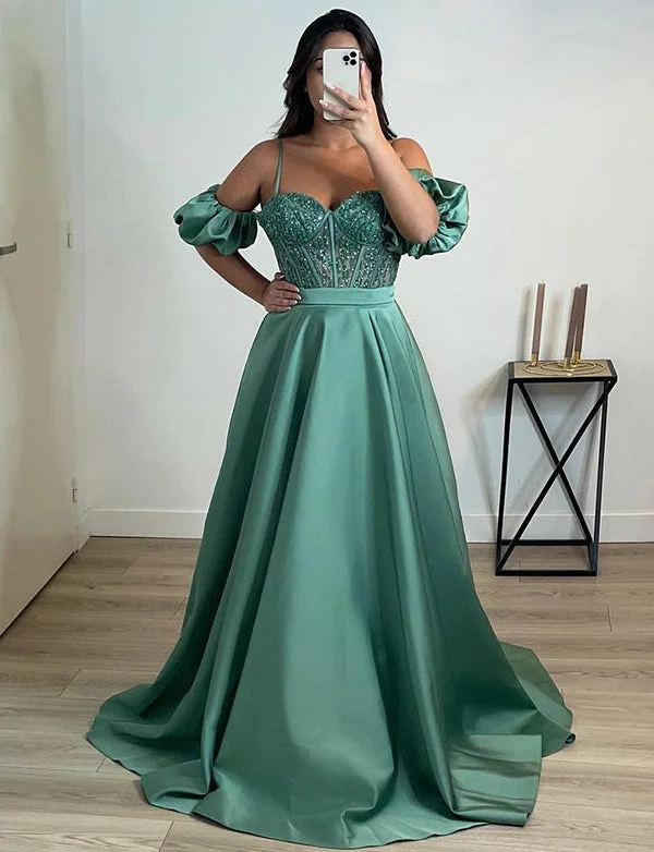 Party Dresses without SleevesRobe de Soirée Vert en Cœur avec Manches Amovibles