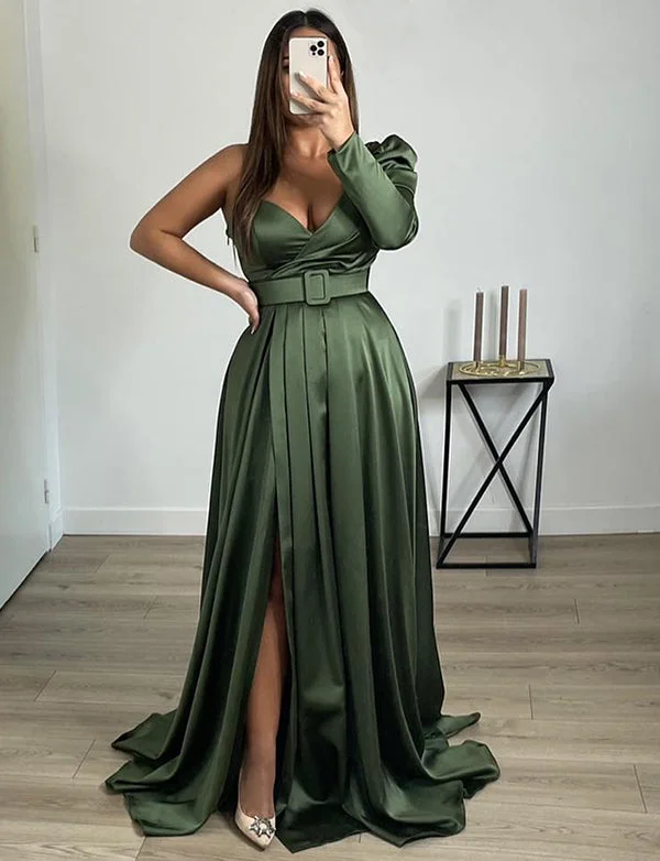 Party Dresses for Business CasualRobe de Soirée Vert Foncé à Une Épaule