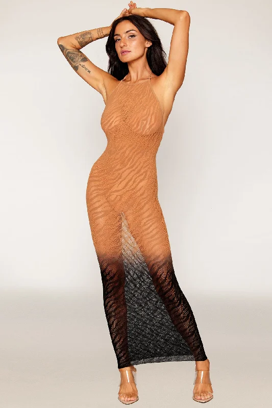 Party Dresses with Holographic DetailsSeamless Zebra Knit Ombré Gown