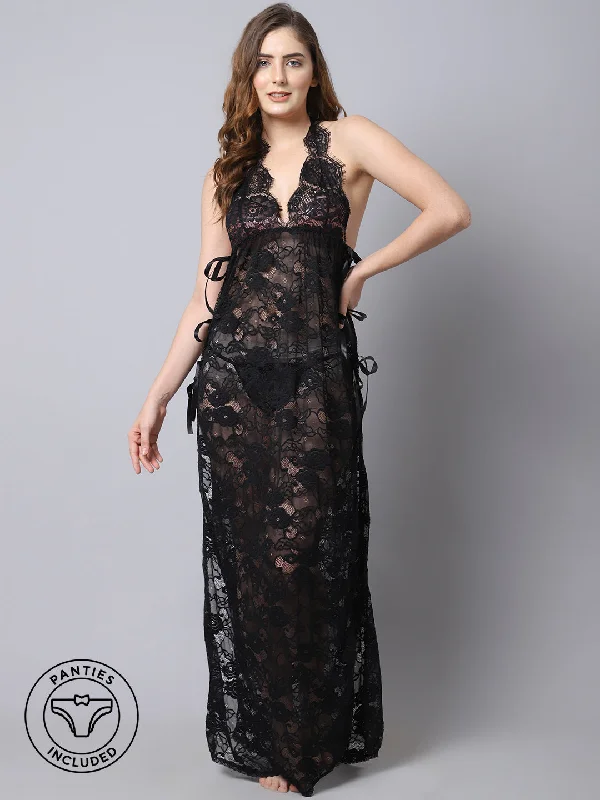 Mini Party DressesOverall Net With Side Ribbon Long Gown - Black
