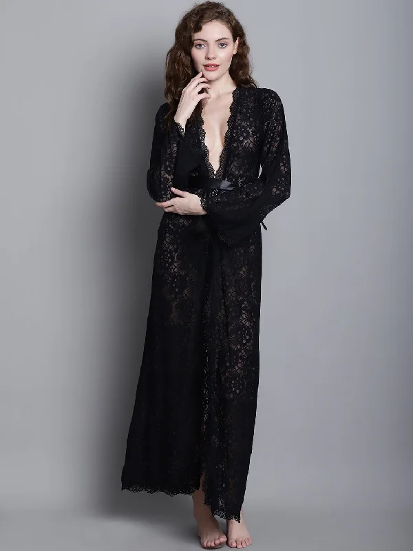 Party Dresses for Esports TournamentsFully Intricate Lacy Robe -  Black