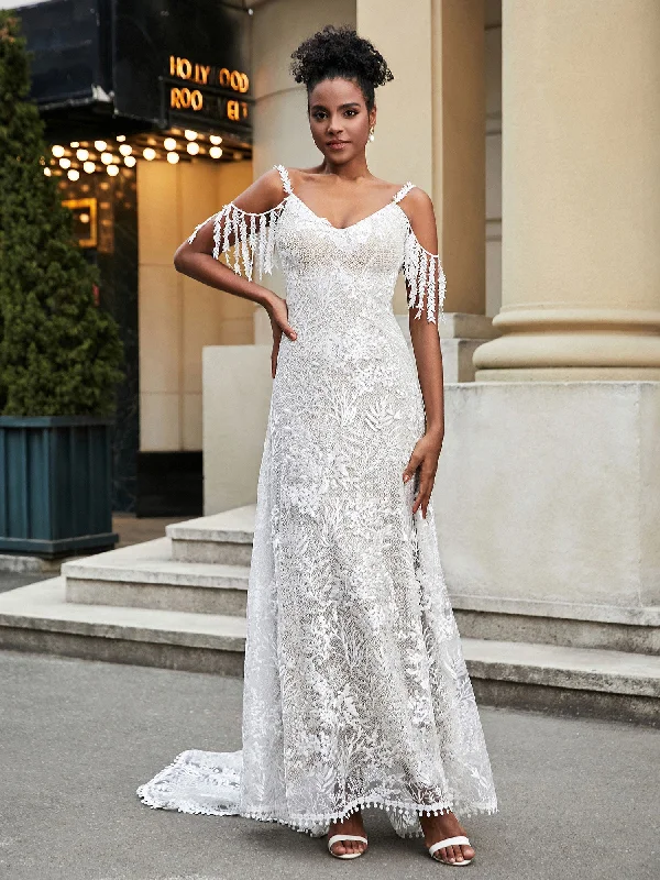 Wedding dresses for traditional church weddings-A-Line Lace Appliqued Sweep Train Wedding Dress Champagne Wedding dresses for traditional church weddings-A-Line Lace Appliqued Sweep Train Wedding Dress Champagne