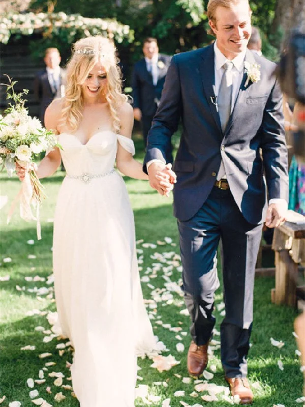 Choosing a wedding dress based on your wedding theme-A-line Off-Shoulder Floor-Length Chiffon Ivory Simple Wedding Dress APD2728 Choosing a wedding dress based on your wedding theme-A-line Off-Shoulder Floor-Length Chiffon Ivory Simple Wedding Dress APD2728