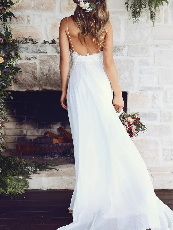 Wedding dresses with flattering silhouettes for all body types-A-line Spaghetti Strap Sweep Train Chiffon Appliqued Wedding Dresses ABC0003 Wedding dresses with flattering silhouettes for all body types-A-line Spaghetti Strap Sweep Train Chiffon Appliqued Wedding Dresses ABC0003