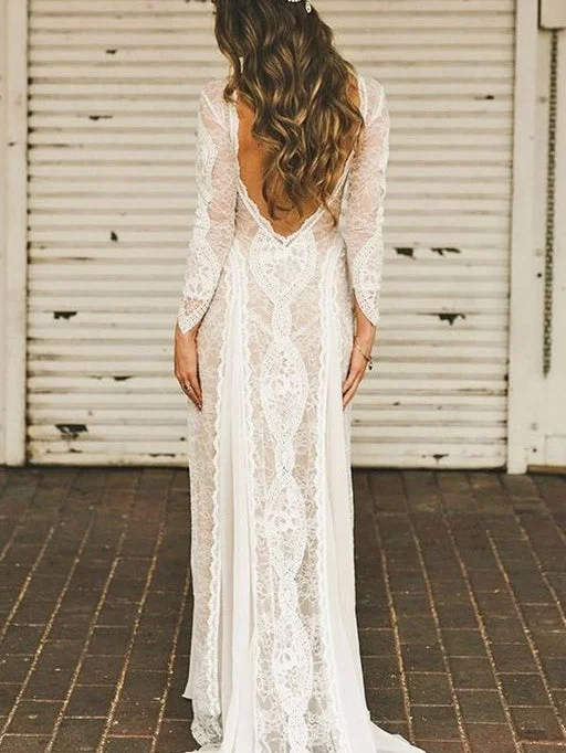 How to choose a wedding dress with a low back-Alluring Lace Bateau Long Sleeves Chapel Train Sheath Wedding Dresses WD218 How to choose a wedding dress with a low back-Alluring Lace Bateau Long Sleeves Chapel Train Sheath Wedding Dresses WD218