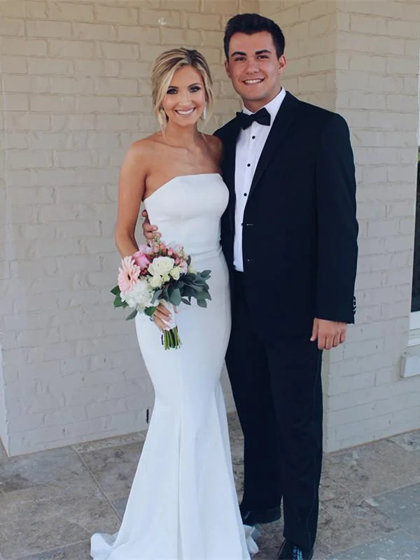 Alluring Satin Strapless Neckline Sweep Train Mermaid Wedding Dresses WD112