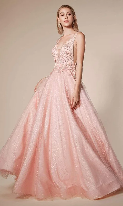 Elegant wedding dresses for formal ceremonies-Andrea and Leo - A0696 Beaded Lace Deep V-Neck Ballgown Elegant wedding dresses for formal ceremonies-Andrea and Leo - A0696 Beaded Lace Deep V-Neck Ballgown