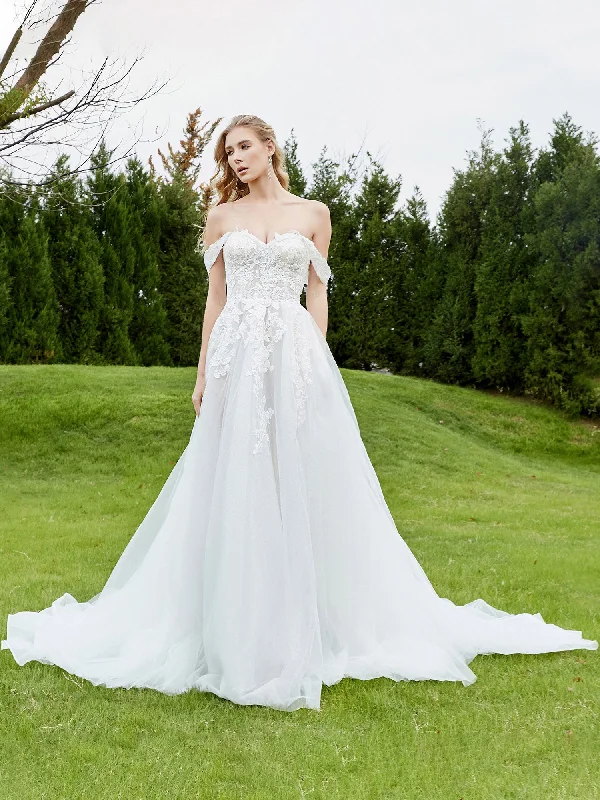Wedding dresses for brides looking for elegance and style-Appliqued Off-the-shoulder A-line Wedding Dress Ivory Wedding dresses for brides looking for elegance and style-Appliqued Off-the-shoulder A-line Wedding Dress Ivory