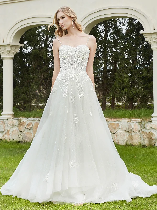 Where to find wedding dresses for vintage-style weddings-Appliqued Sweep/Brush Train A-line Wedding Dress-Ivory