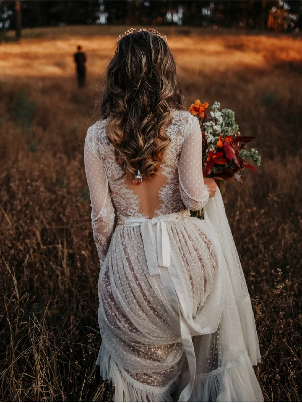 Wedding dresses with floral embroidery for a romantic touch-Attractive V-neck Country A-line Wedding Dresses Lace Bridal Gowns WD200 Wedding dresses with floral embroidery for a romantic touch-Attractive V-neck Country A-line Wedding Dresses Lace Bridal Gowns WD200
