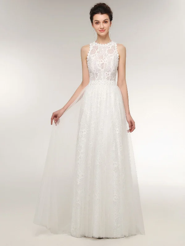 Romantic wedding dresses with long sleeves-Lace Wedding Dress with See Through Bodice-Ivory Romantic wedding dresses with long sleeves-Lace Wedding Dress with See Through Bodice-Ivory