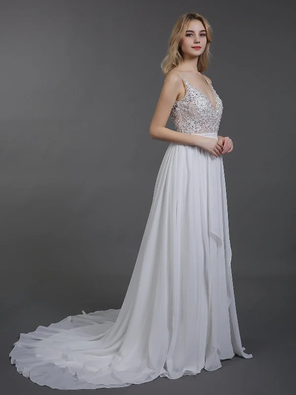 How to choose the right wedding dress for a traditional church wedding-Chiffon with Beaded V-neck Wedding Dress-Ivory How to choose the right wedding dress for a traditional church wedding-Chiffon with Beaded V-neck Wedding Dress-Ivory